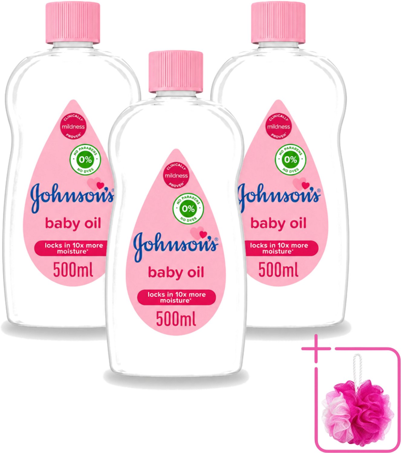 3 x Johnson's - Baby Olie - Verzachtend - Hydraterend - 500 ml - Bulkverpakking - Babyolie - Douchemop - Babyhuid verzorgen