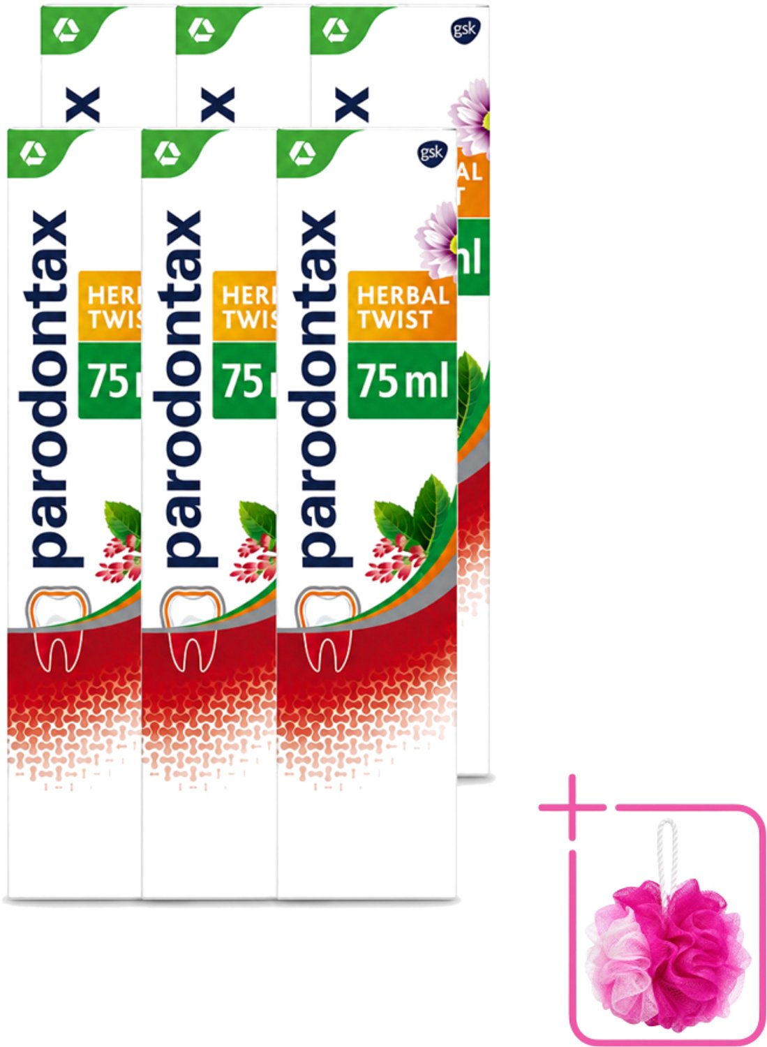 6 x Parodontax - Tandpasta - Herbal Twist - Ginger & Mint - 75ml - Bulkverpakking - Tandpasta - Douchemop - Bloedend tandvlees