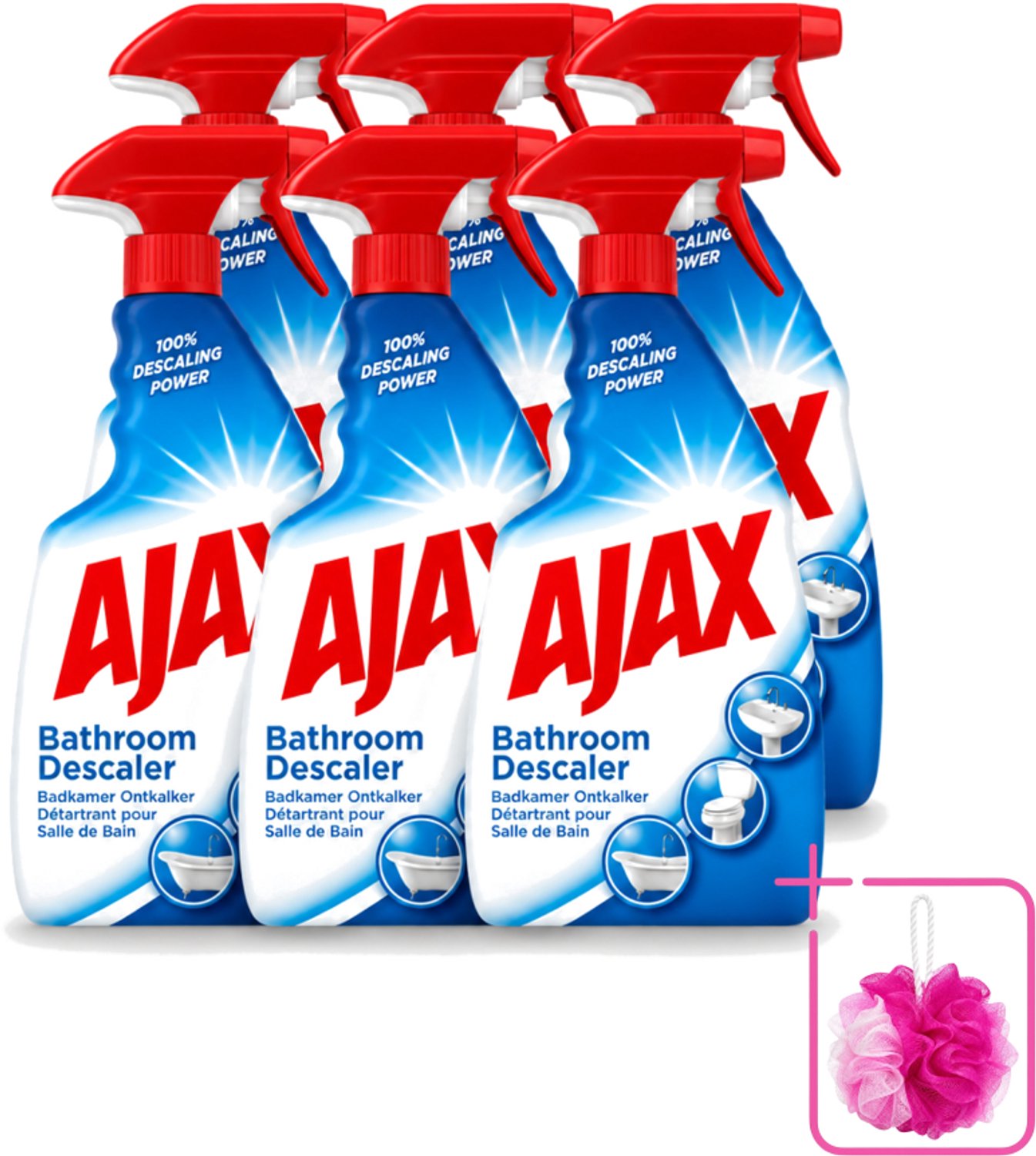 6 x Ajax - Badkamer Ontkalker Spray - Verwijdert Hardnekkig Kalk - 750 ml - Bulkverpakking - Badkamer ontkalker - Douchemop - Ontkalker spray