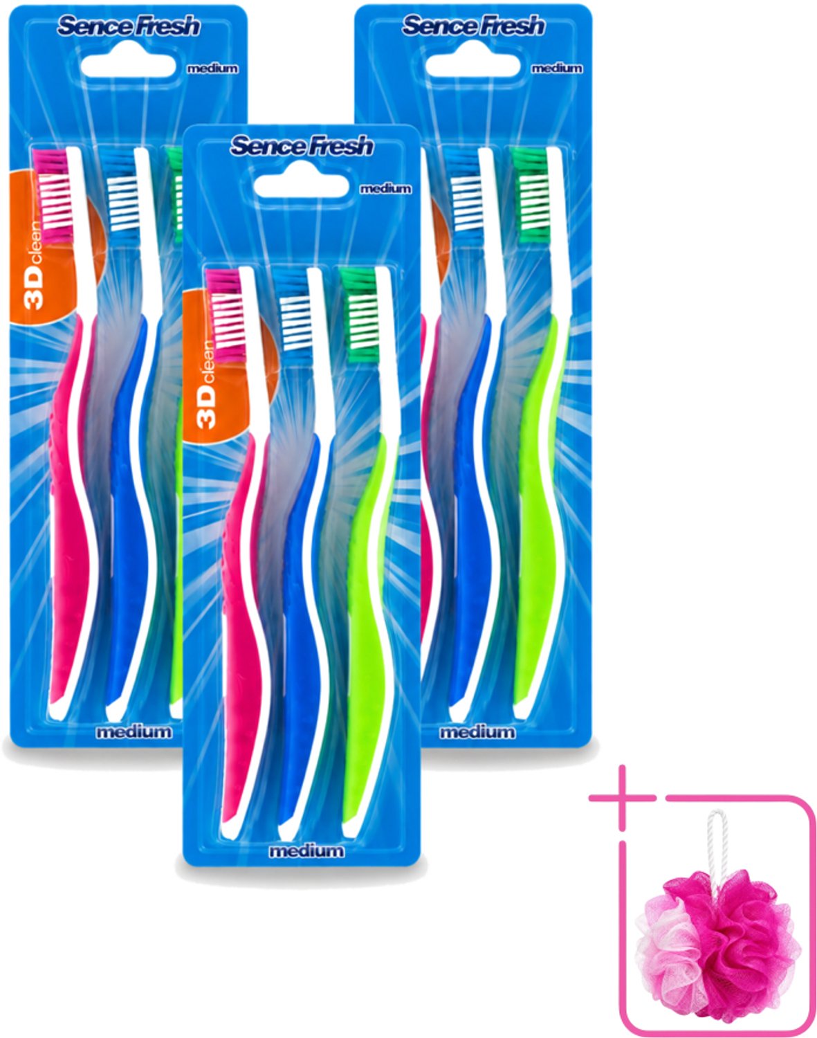 3 x Sence - Fresh 3D-Extra Clean - Tandenborstels - Medium - 3 Tandenborstels - Bulkverpakking - Tandenborstel - Tandenborstels