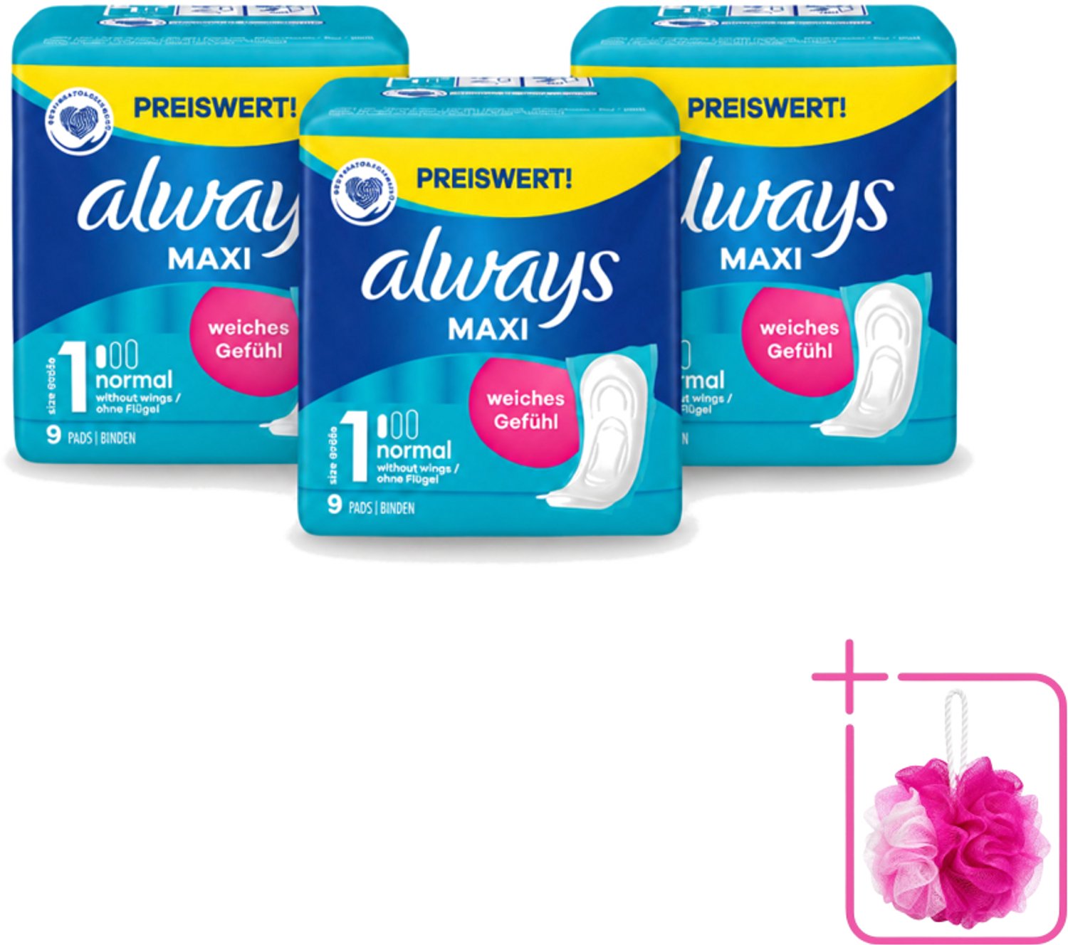 3 x Always Maxi - Maandverband - Maat 1 - Normal - 9 Pads - Bulkverpakking - Maandverband - Menstruatie