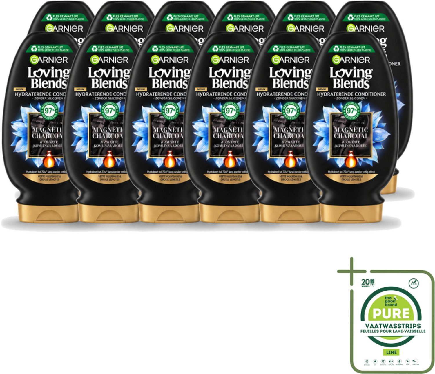 12 x Garnier - Loving Blends - Conditioner - Magnetic Charcoal - Vette Hoofdhuid & Droge Lengtes - 250 ml - Grootverpakking - Vaatwasstrips - Haarverzorging - Vet Hoofd - Droge Haartippen - Zuiverende Conditioner - Hydraatatie