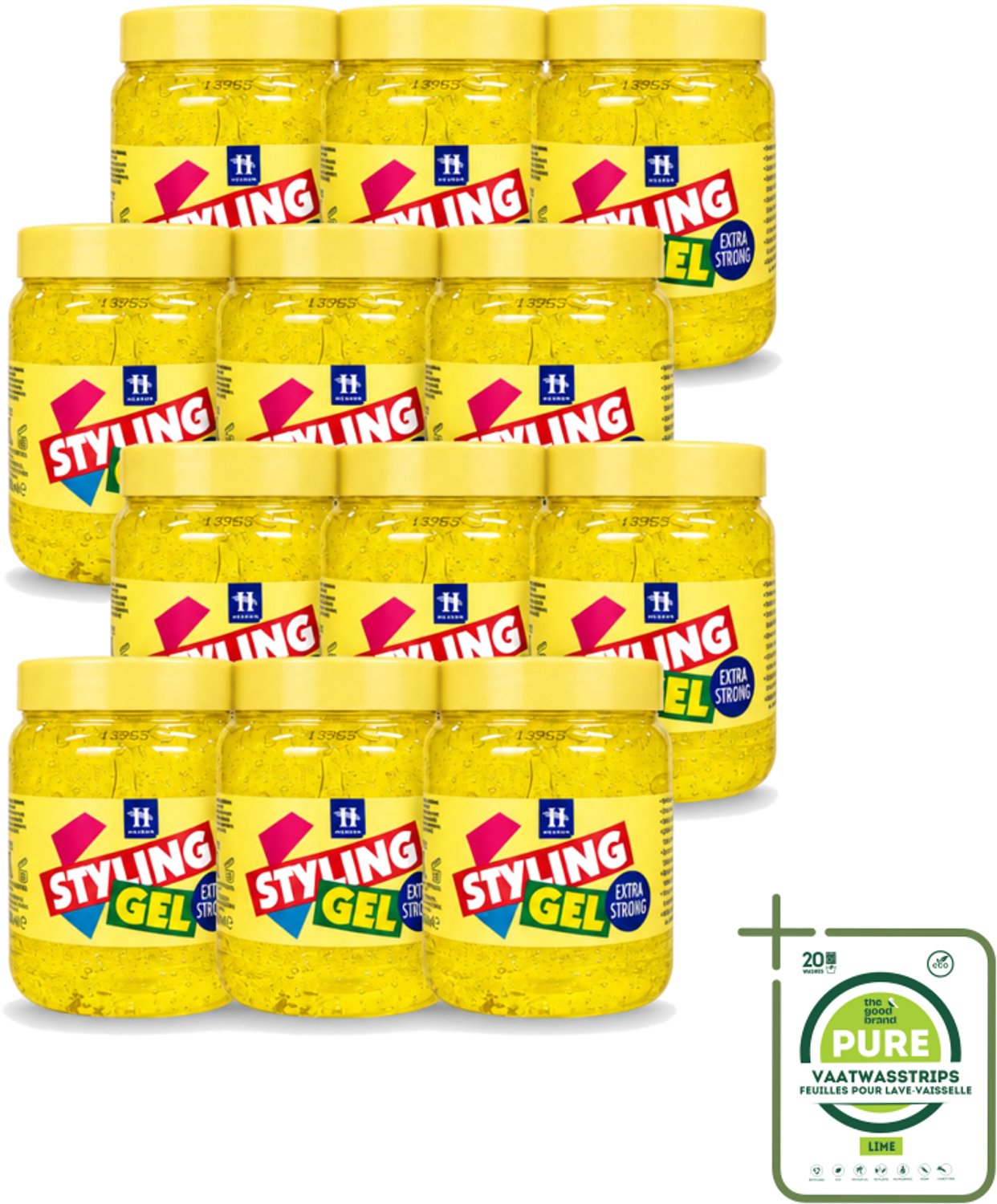 12 x Hegron - Styling Haargel - Extra Strong - Voor Sterke Fixatie - 500 ml - Grootverpakking - Haarkleur - Haartype - Stylinggel - Haartypen - Haartypen