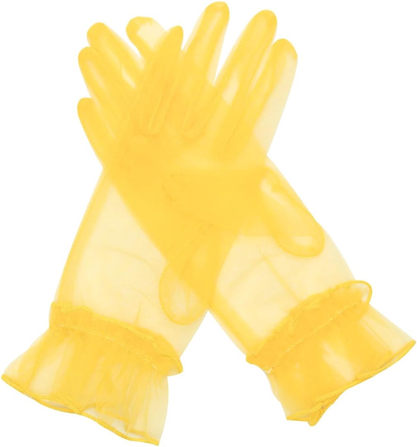 Een paar kanten handschoenen, bruiloft gegolfde tule mesh handschoen voor bruiloft partij handschoenen korte prom, geel