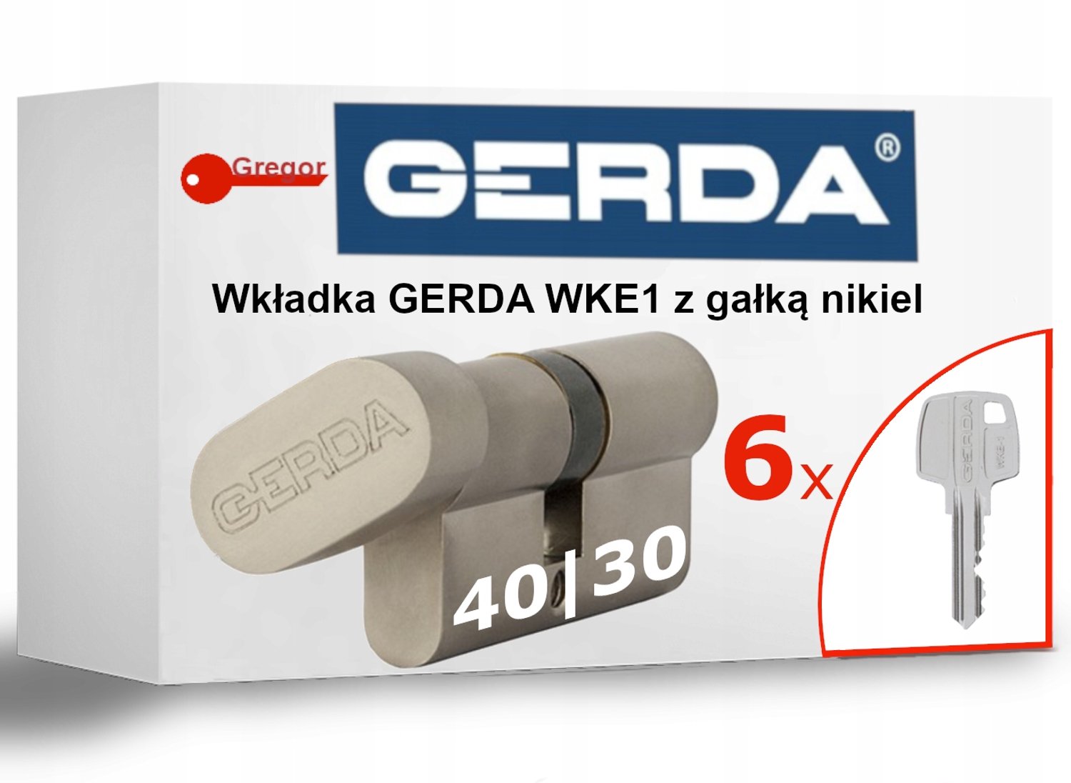 Gerda WKE1 Cilinder met Knop G40/30 Nikkel + 6 Sleutels