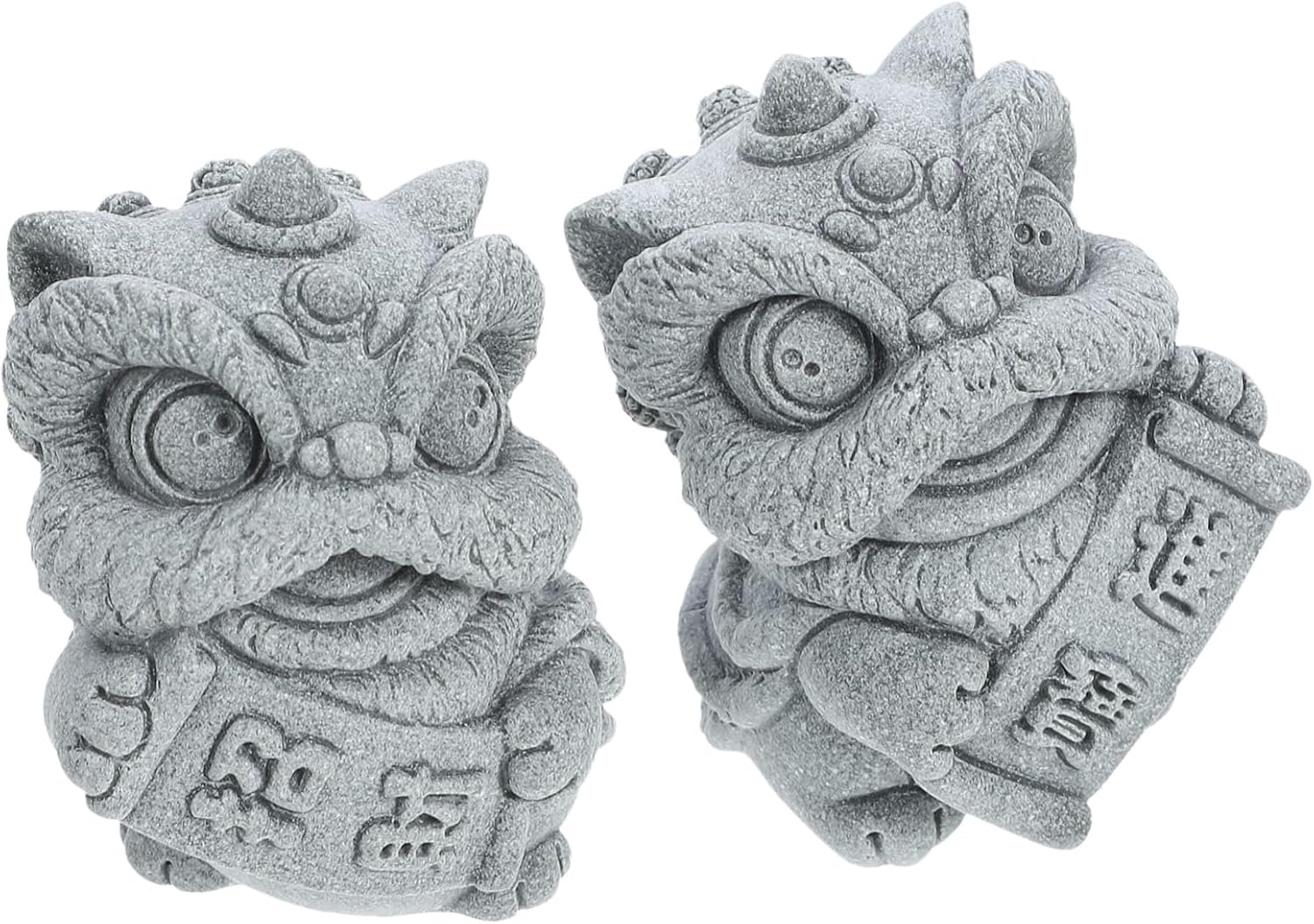 Happyyami 2 Stuks Gelukkige Leeuw Modellen Desktop Leeuw Standbeeld Decor enbeeld Kleine Sculptuur Accessoires Steen Poeder Kantoor Chinese Stijl