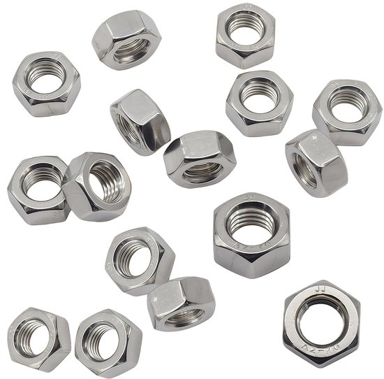 50 stuks zeskantmoeren M6 DIN934 roestvrij staal A2 V2A schroefdraadmoeren, industriële moeren, metalen moeren, constructiemoeren, reparatiemoeren, hoogwaardige roestvrijstalen moeren (LJLM/M6 — afbeelding 5