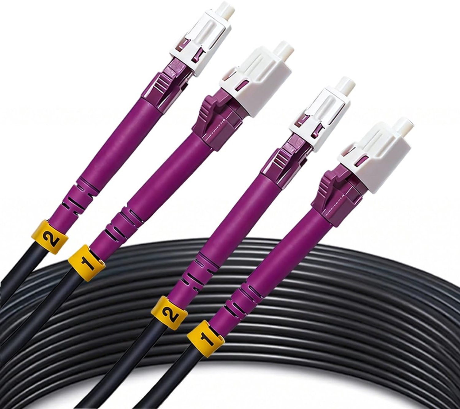 Elfcam 30 m glasvezelkabel OM4 LC/UPC naar LC/UPC duplex multimode 50/125um ODM 5,0 mm, geschikt voor binnen- en buiteninstallaties, 30 meter