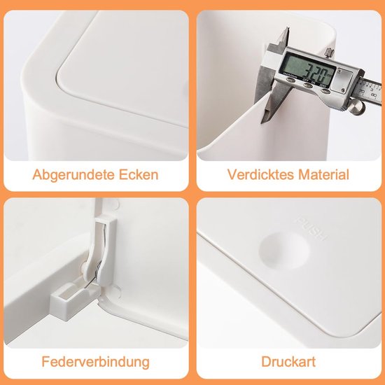2 Stuks 9 L Badkamer Vuilnisemmers, Hondenveilige Badkamer Vuilnisemmer, Smalle Slaapkamer Vuilnisemmer met Deksel, Touch-top Toiletvuilnisemmer voor Kantoor,Woonkamer,Keuken,Toilet (Grijs) — afbeelding 5