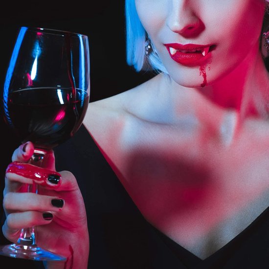 5 Stuks Vampiertanden Kit 4 Maten Custom Fangs Vampiertanden Nep Kunstgebit met 1 Buis Tanden Pellets Lijm voor Cosplay Party Props Halloween Party Fangs Vampier Tanden Kostuum Nep Kunstgebit, 1 — afbeelding 2