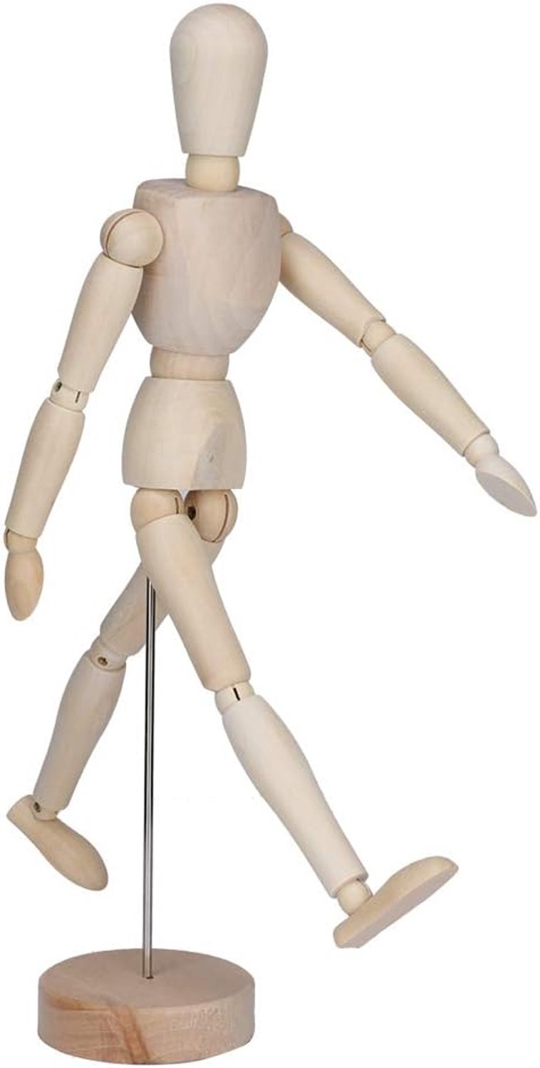 Houten Oefenpop, Tekenpop met Standaard, Houten Kunstenaar Tekenpop, Gelede Mannequin met Basis en Flexibel Lichaam, Kunstfiguur voor Schetsen, Schilderen, voor Thuis