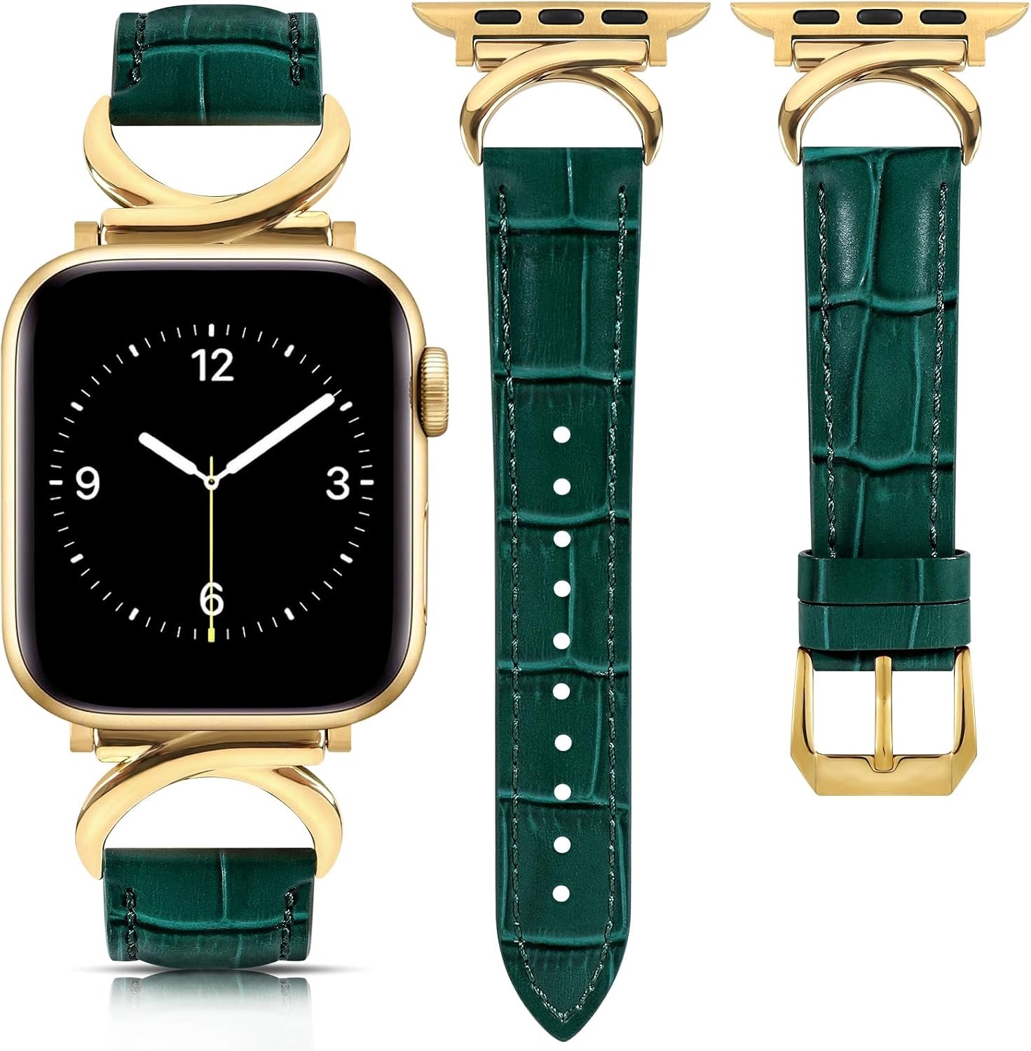 Lederen band compatibel met Apple Watch bandjes voor dames, 41 mm, 40 mm, 38 mm, 42 mm, 44 mm, 45 mm, 46 mm, 49 mm, elegante designer-band met C-vormige metalen gesp voor iWatch Series 11/10