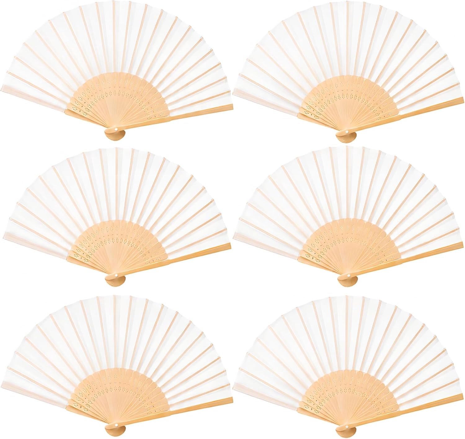 6 witte vouwwaaiers van stof met waaierzakje, handwaaiers van bamboe voor bruiloft, gastgeschenken en geschenken voor uitnodigingen, feestjes en evenementen