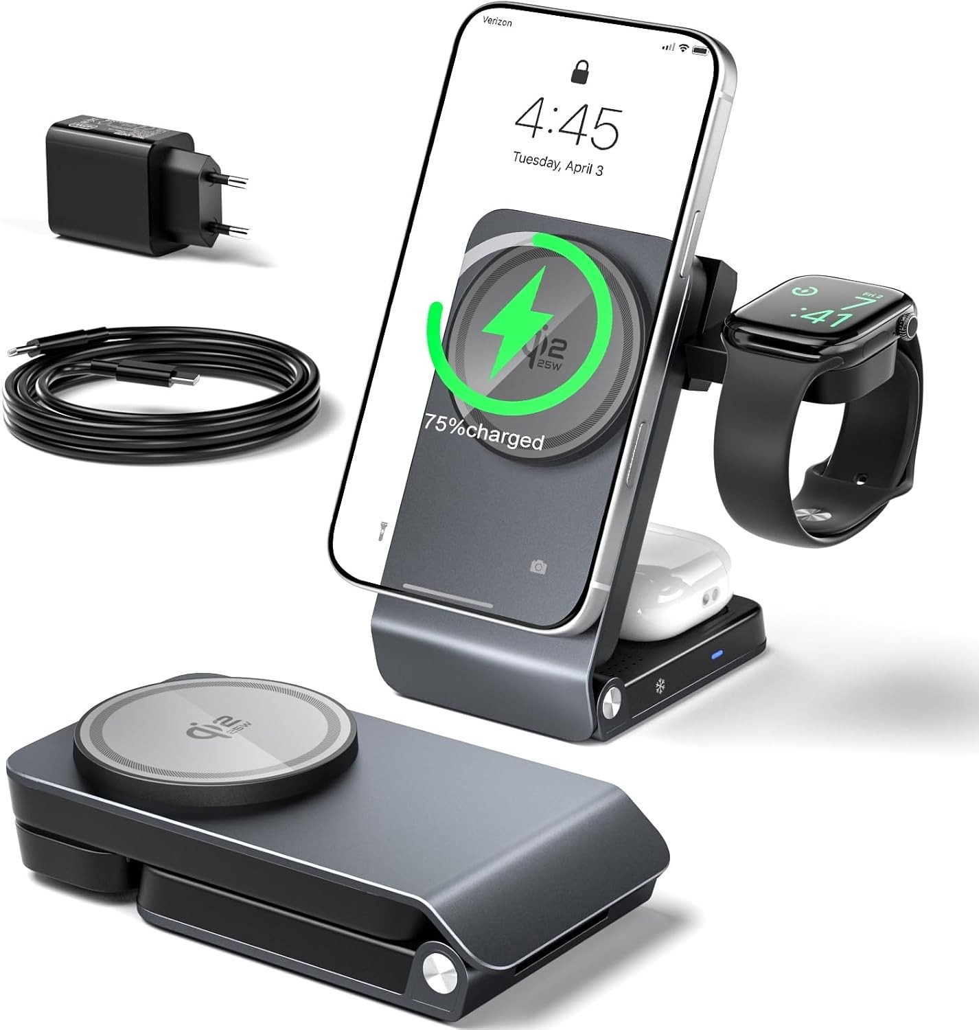 Oplaadstation voor Mobiele Telefoons, Geschikt voor Apple Watch en iPhone, Snelladen met TEC Koeling en Qi 25W Technologie