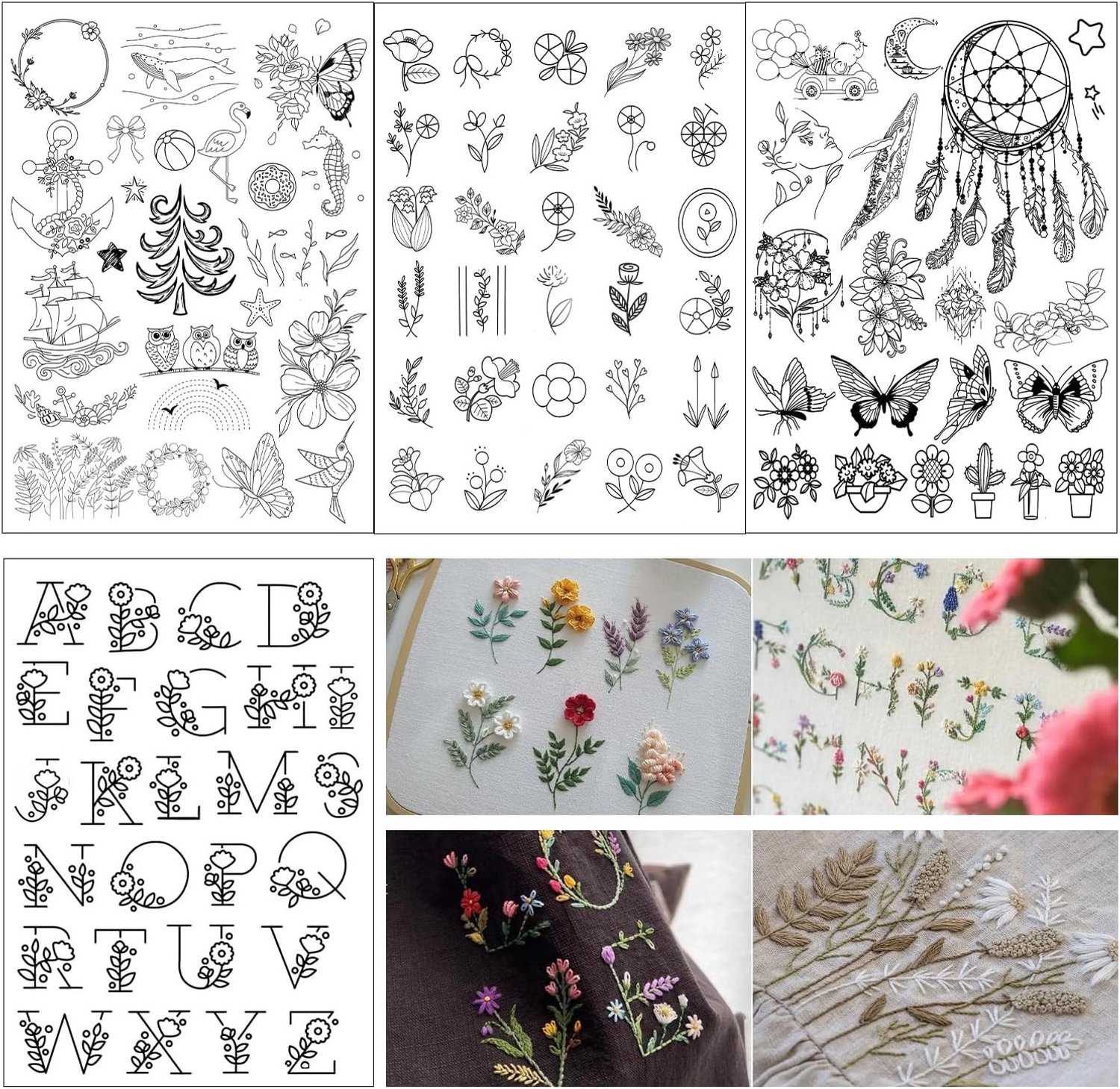 Pack van 100 wateroplosbare zelfklevende borduurstickers voor DIY-projecten - Inclusief patronen zoals vlinders, planten en dieren, wasbaar en eenvoudig te gebruiken