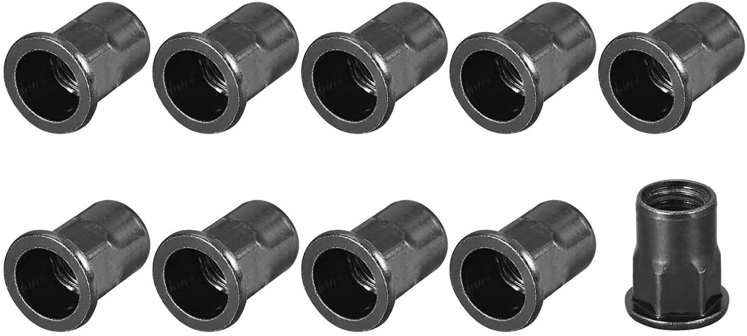 Rivet Nuts M10 20 Stuks Carbon Staal Halve Hexagon Draad Invoeren voor Meubelbevestigingen en Mechanische Toepassingen Zwart