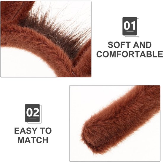 2 Stuks Pluche Paardenoren Haarbanden Zachte Bruine Dierenoren voor Dames Cosplay Festivalaccessoires Comfortabele Hoofdband voor Verjaardagen Carnavalskostuums — afbeelding 5