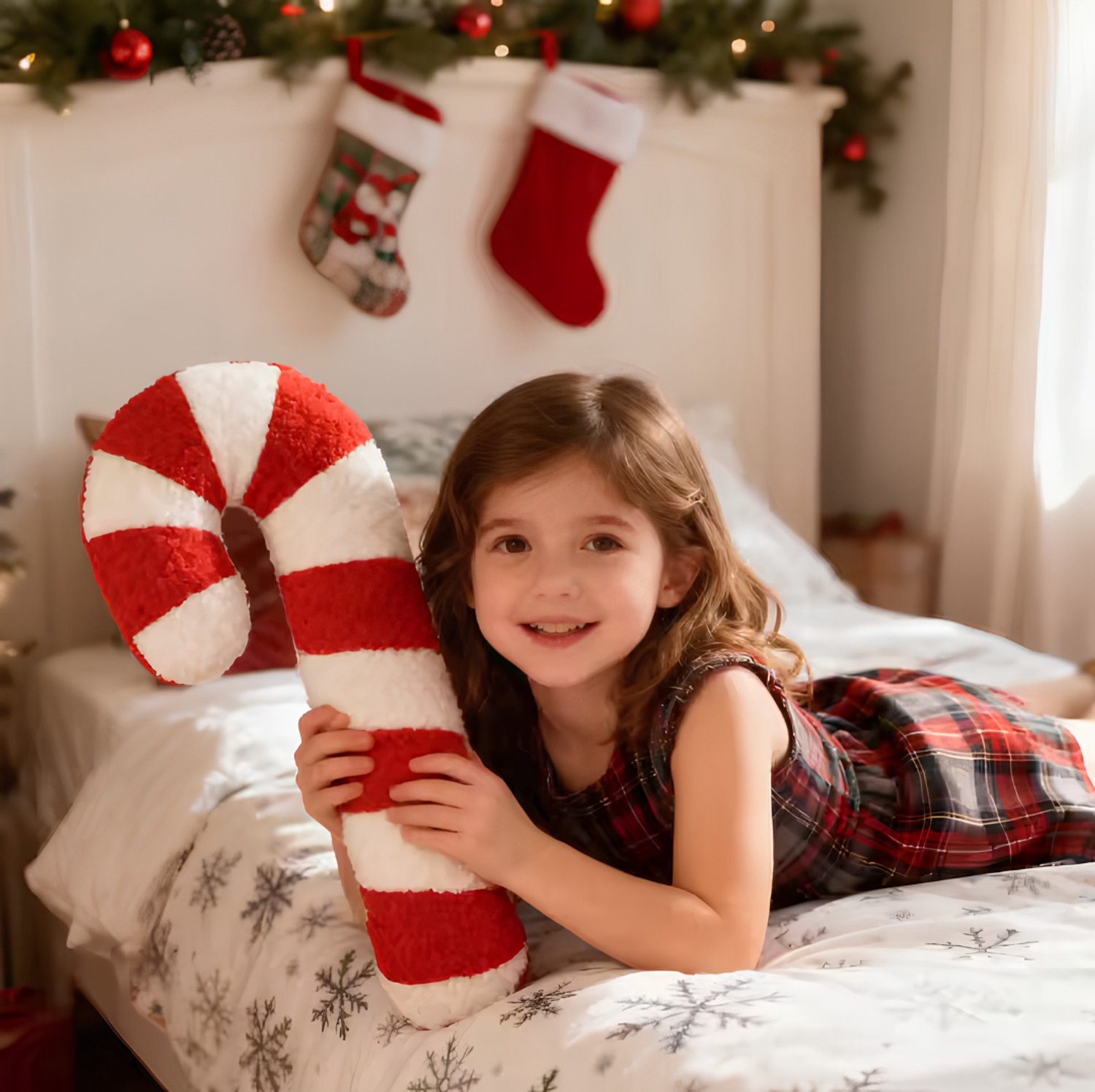 Norvia - Kerst Sierkussen - Candy Cane Vorm - Zacht Pluche Kussen - Kerstdecoratie voor Woonkamer en Bank - Comfortabel Kerstkussen – foto 4