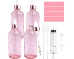 Bohoray 4PCS Pipetflesjes met Glazen Pipet, 100ml Apothekersflesje Roségouden Glazen Flesje met Druppelpipet voor - ShopVlot