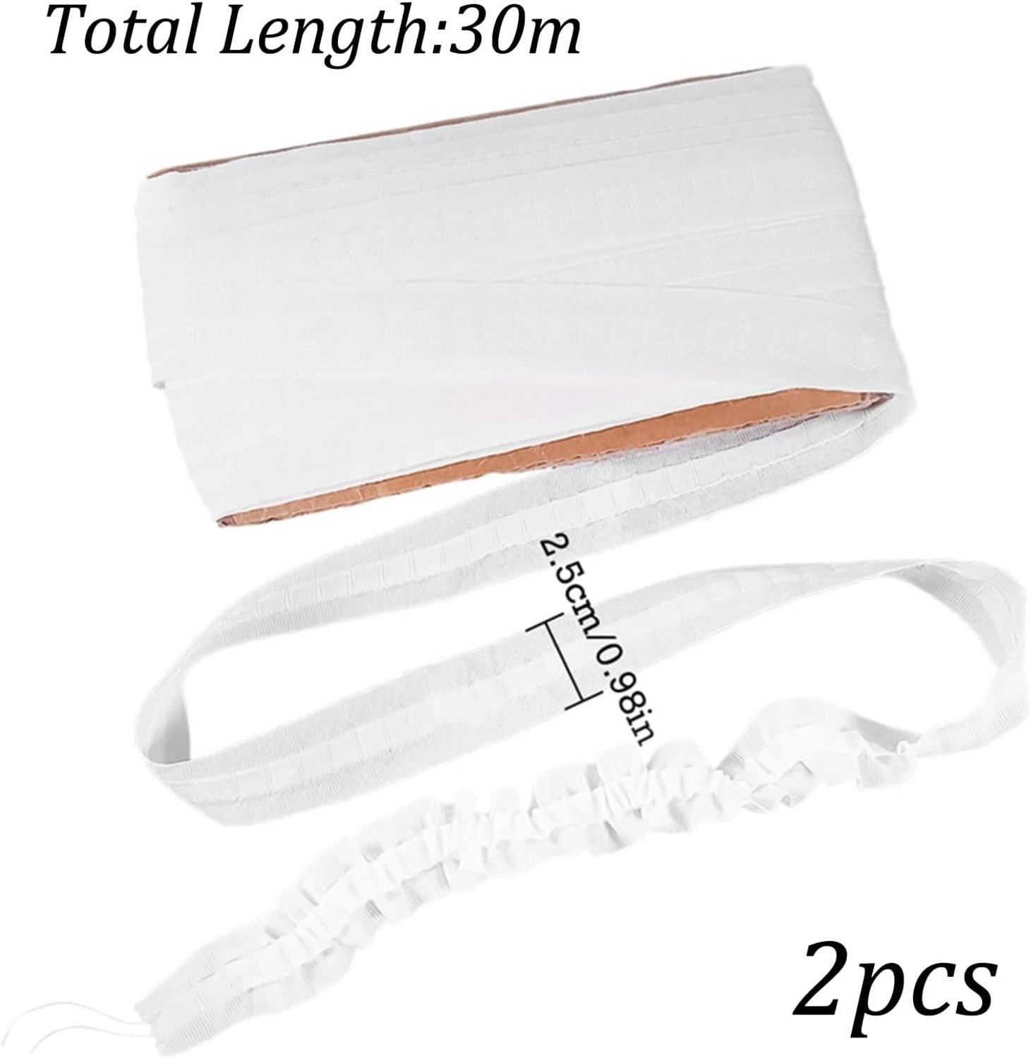 Gordijnband - Wit - 30 m x 2,5 cm - Scheurbestendig Polyester - Voor Gordijnen en Doe-het-zelf