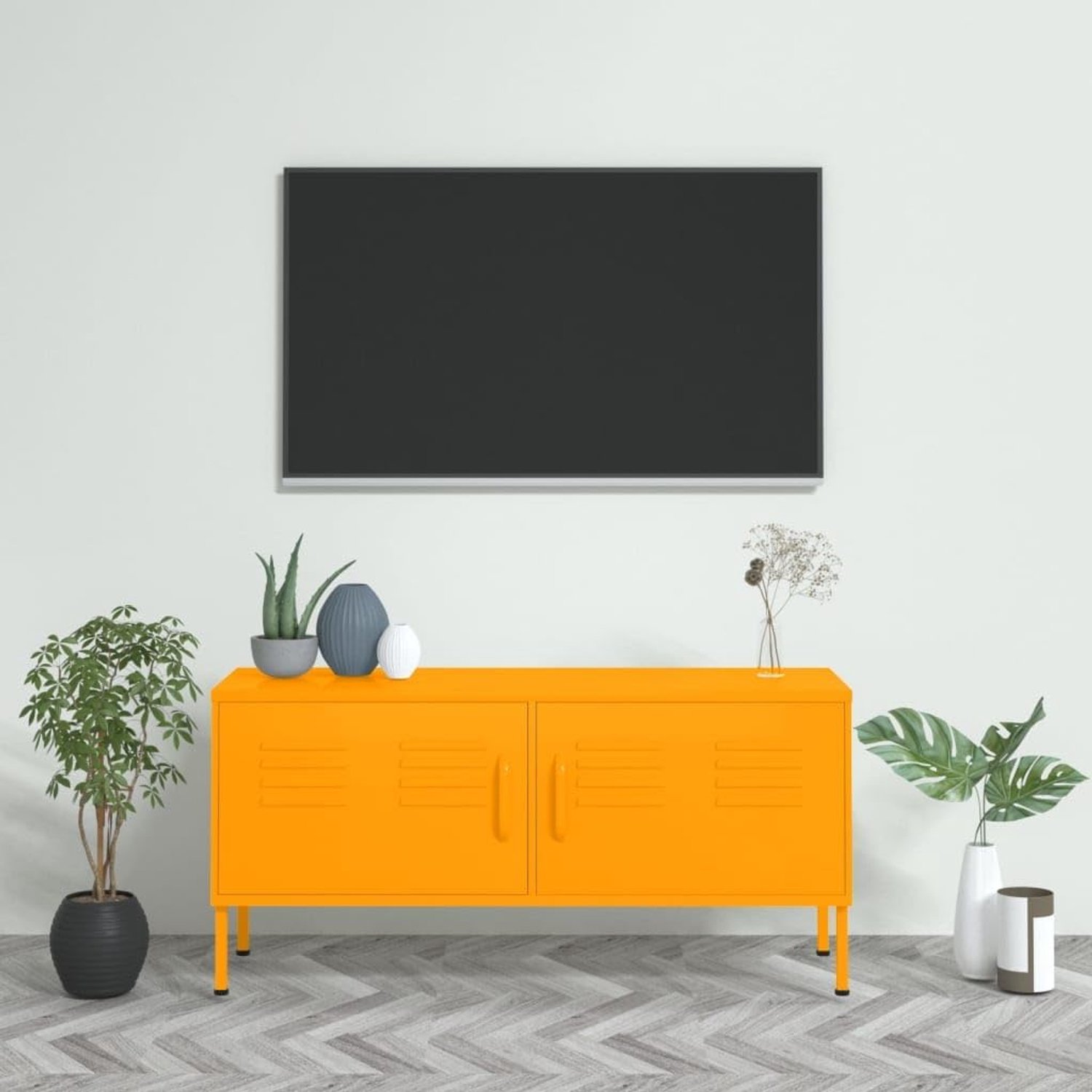 Entertainment Center Stand Unit Home Entertainment Center in de woonkamer slaapkamer tv-kast mosterdgeel 105x35x50 cm staal geschikt voor woonkamer slaapkamer
