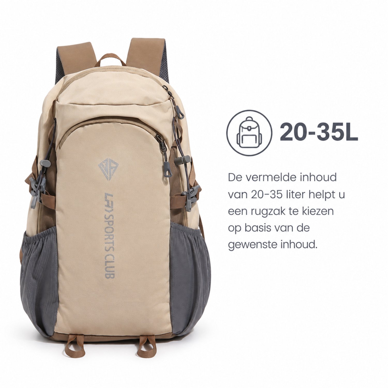 Rugzak - 20-35 L - luchtkussen-schouderbanden - voor casual reizen - kaki