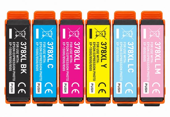 Boxstuff Inkt geschikt voor 378XL - Compatibel met Epson 378 XL - Inkt Cartridge 6-pack voor Epson Expression Photo XP-8500 / XP-8505 / XP-15000 / XP-8600 / XP-8605 / XP-8700 - Pack Kleur en Zwart