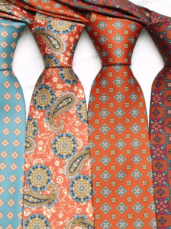 Vintage retro stropdas voor heren, 9 cm breed, brede stropdas, brede stropdas, brede halsband, stijlvol, modieus, kleurrijke stropdas, bedrukt donkeroranje met paisley — afbeelding 3