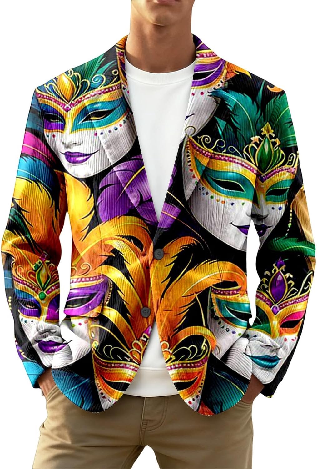 Générique Corduroy jas met carnavalsprint, casual stijl, knoopsluiting, ideaal voor formele en elegante gelegenheden (Dark Purple, L)