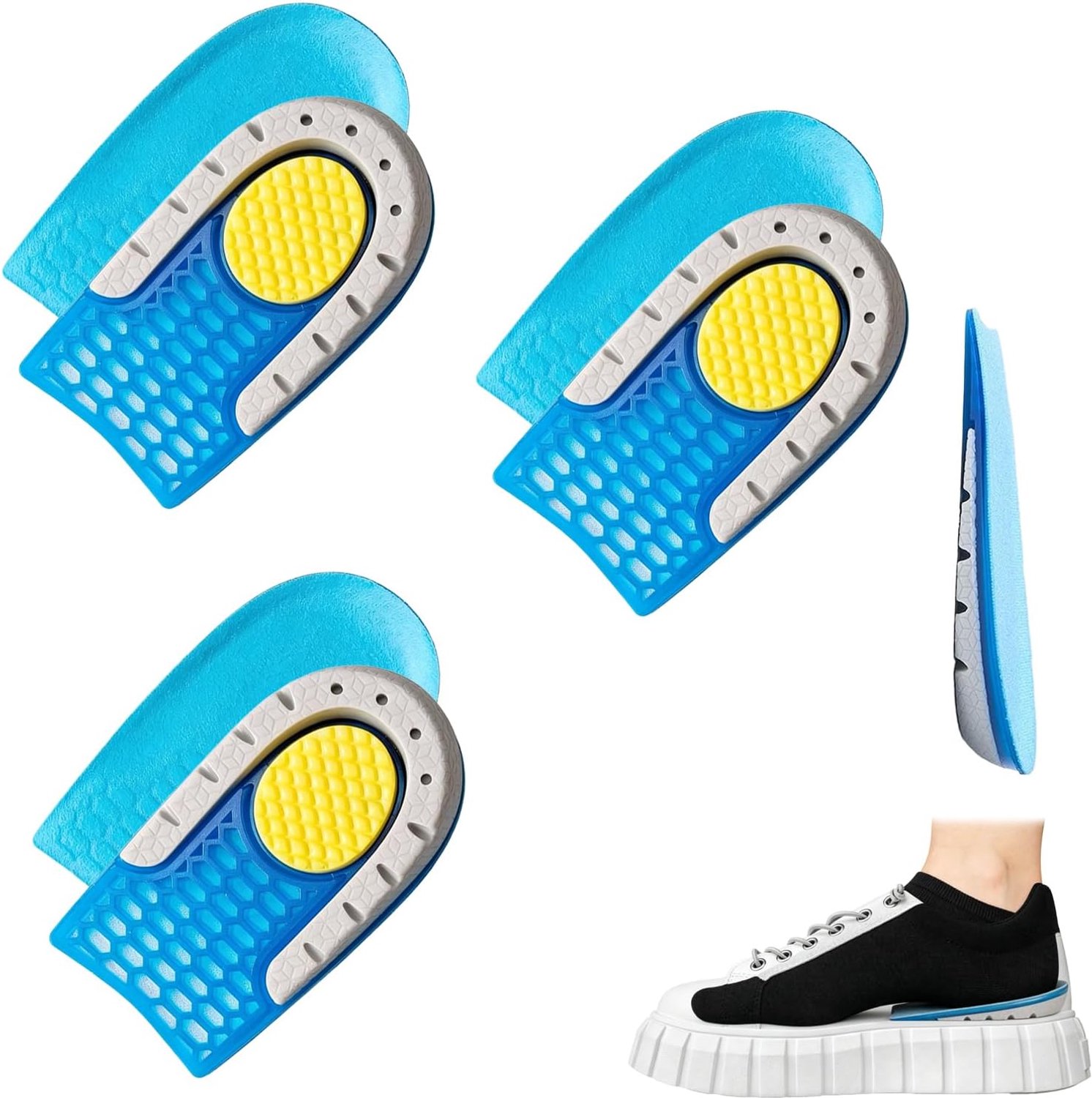 3 paar gel hielverhogende inlegzolen 1,5 cm voor schoenen