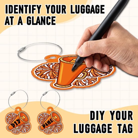 18 stuks cheerleading bagagelabels reizen koffer etiketten identificatielabel met metalen ring cheerleading pompon pompon hanger — afbeelding 3