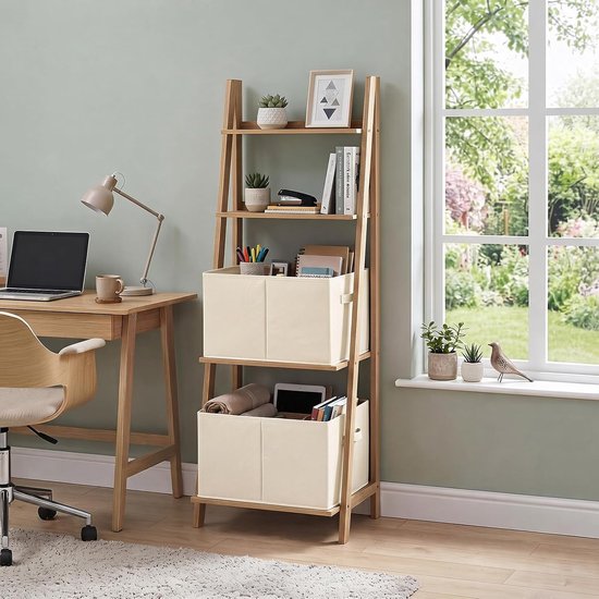 Set van 2 opvouwbare opbergkubussen van vliesstof, 33 × 38 × 33 cm, grote opbergmanden met één handvat, opvouwbare opbergdozen, beige — afbeelding 3