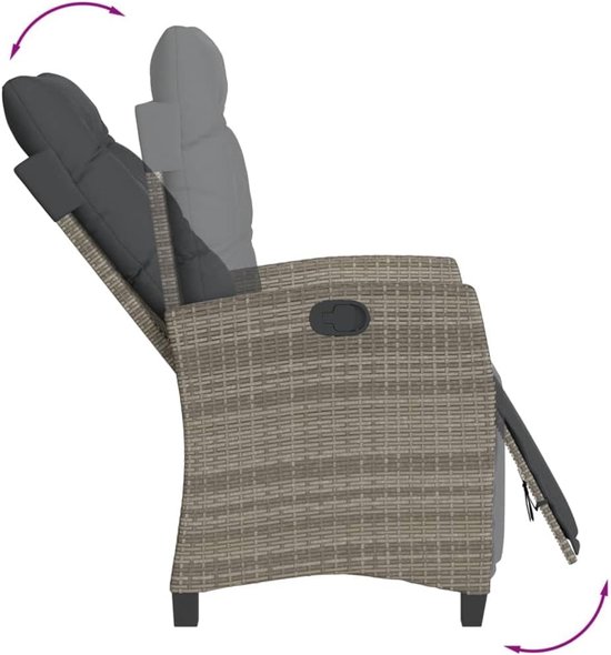 Poly rattan grijs met verstelbare rugleuning voor tuin of balkon Bistroset — afbeelding 3