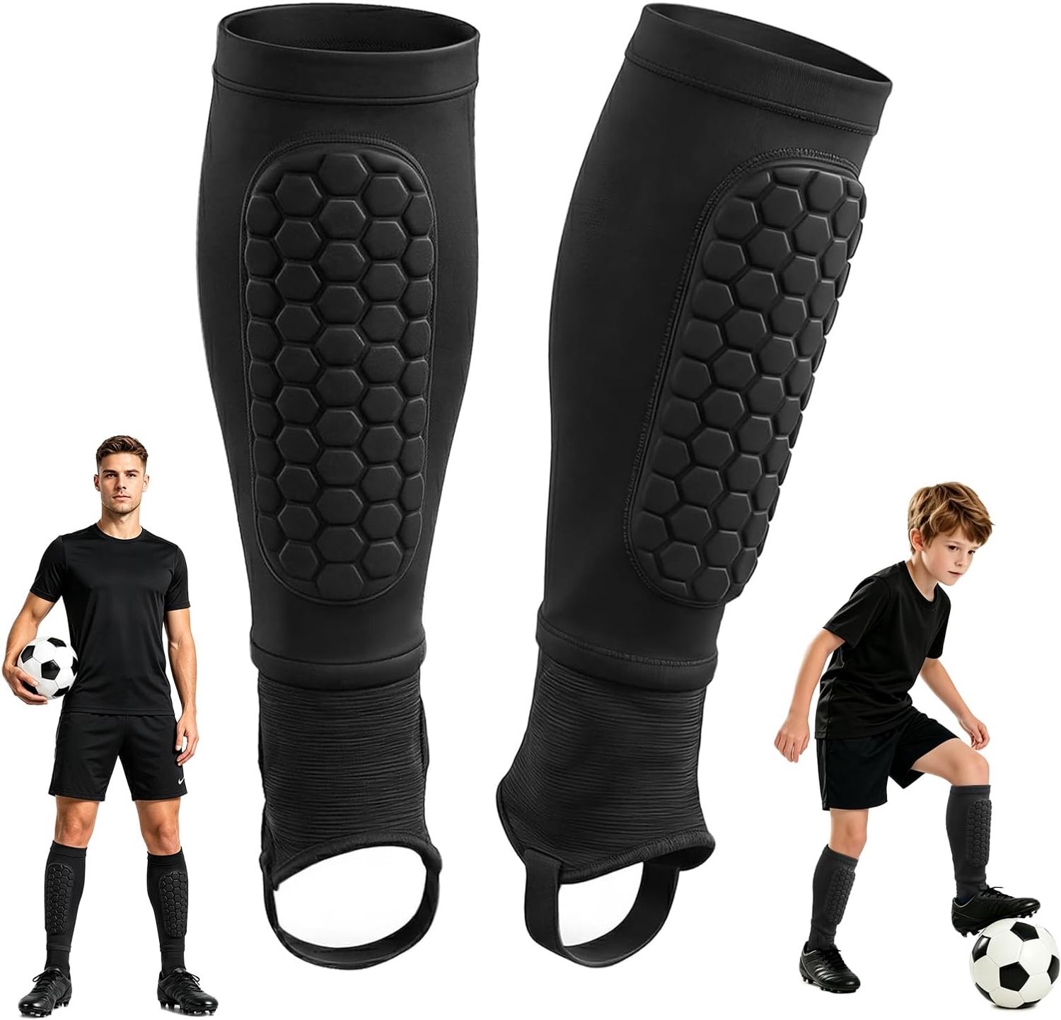 scheenbeschermers met enkelbescherming, scheenbeschermers voetbal, heren, scheenbeschermers, ademend, antislip, honingraatstructuur, voetbalbescherming voor jongens, jongeren en volwassenen