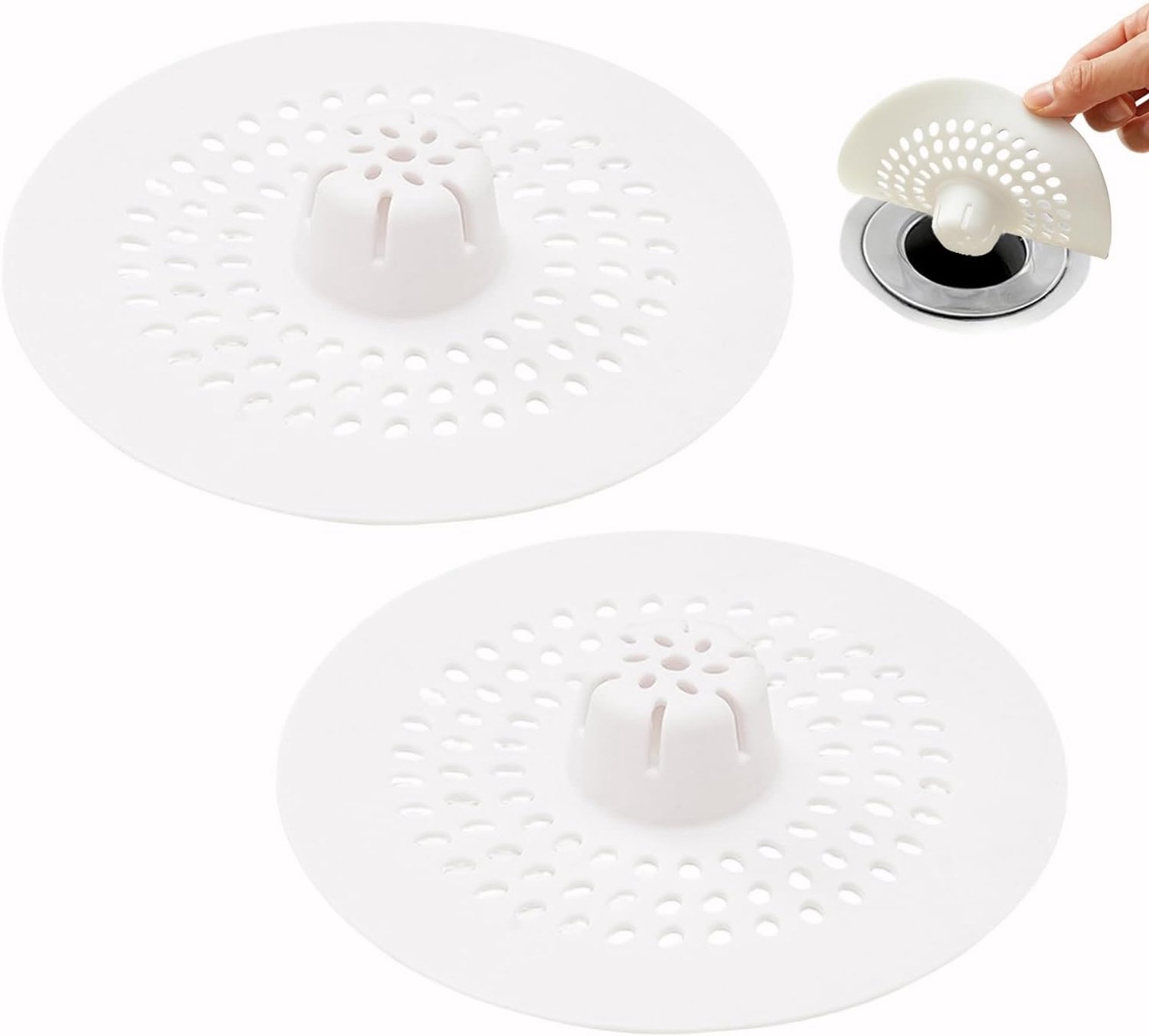 Afvoerzeef voor douche, siliconen, rond, haarvanger, douche, houdt haar terug, gemakkelijk te reinigen, witte siliconen haarzeef douche, afvoerzeef voor wastafel, badkuip, keuken, douchezeef, afvoer