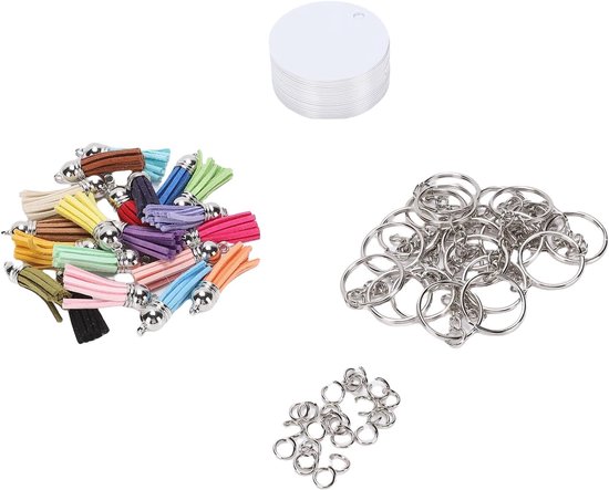 20 Stuks Aluminium Sublimatie Sleutelhangers met Sleutelhangers, Ringetjes en Kwastjes voor Doe-het-zelf, Ornamenten en Knutselprojecten — afbeelding 3