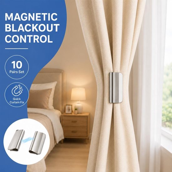 10 stuks gordijnclips, draagbaar, magnetisch, roestvrij staal, afneembare clips, magnetische gordijnsluiting, voor thuis, binnengebruik, woonkamer, slaapkamer, douche, raam, keuken — afbeelding 3