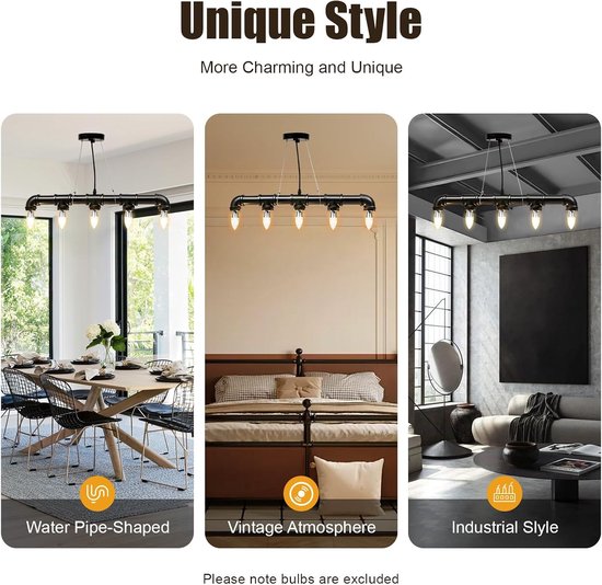 DIY Vintage hanglamp, E27 waterleiding, retro hanglamp, 5 lampen, industriële hanglamp, plafondlamp, eetkamer, kroonluchter voor woonkamer/restaurant/café — afbeelding 4