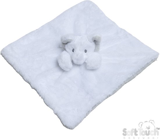 Soft Touch - Zeer Fluffie Knuffeldoekje Met Bewerkte Achterkant - Olifant - +/- 36 x 36 Cm - Polyester - Wit/grijs — afbeelding 2