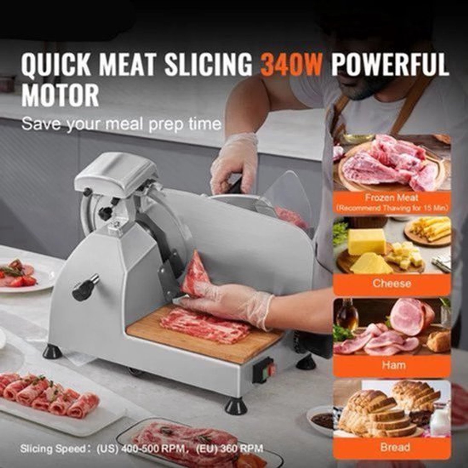 Vleessnijmachine - Vleessnijder - Snijmachine - Broodsnijmachine - Elektrische - 8 Inch Roestvrijstalen Mes - Allessnijder - Ingebouwde Slijpsteen – Instelbare Snijdikte 0-12 mm – Perfect voor Deli en Thuisgebrui