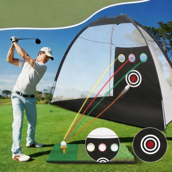 Golf Oefennet - 3x2 Meter - Met Kunstgrasmat - 10 Golfballen - Golf Tee - Grondpennen - Draagtas - Voor Swingtraining Thuis en Buiten — afbeelding 3