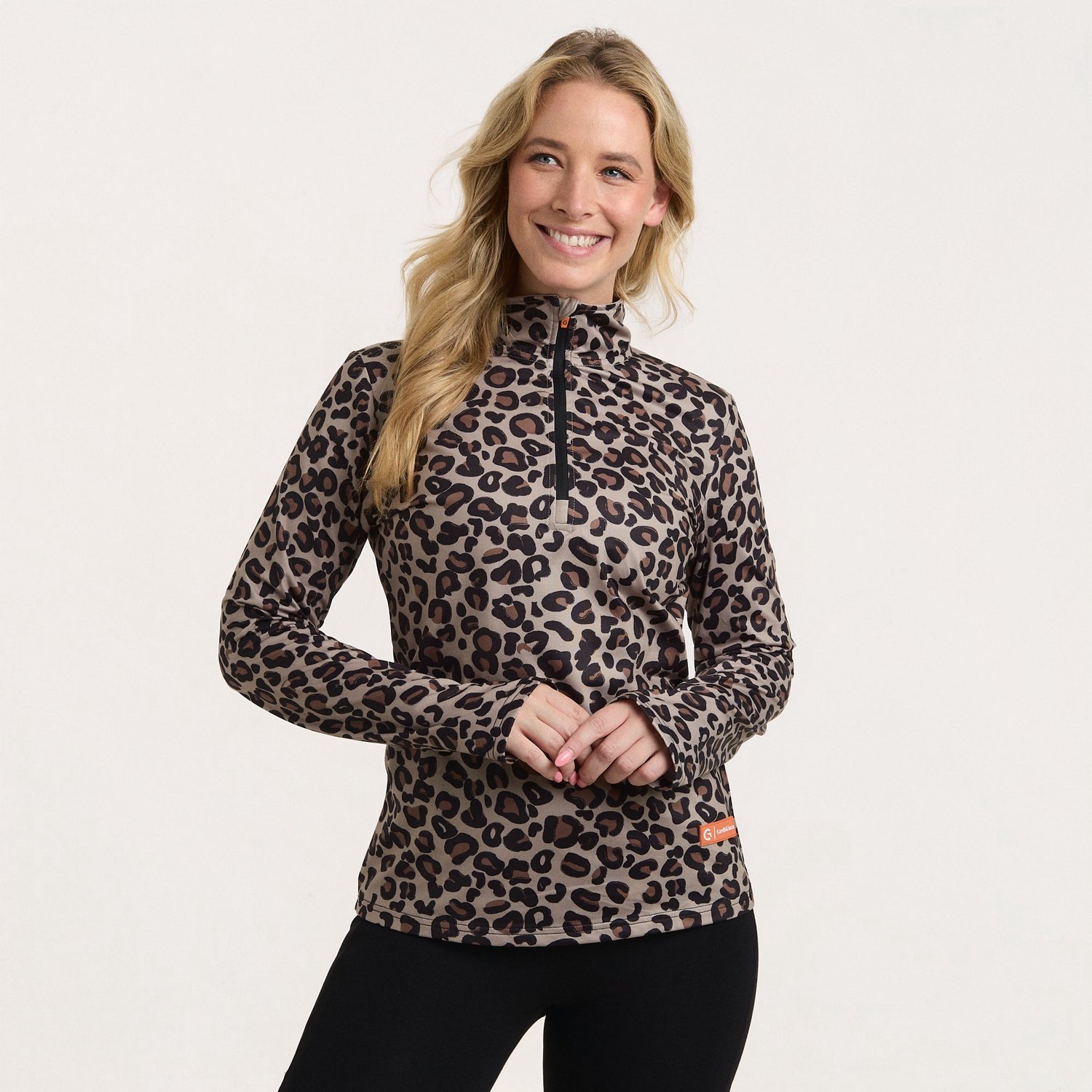 Gareth & Lucas - EVO Skipully Leopard - M - 100% Gerecycled Polyester - Dames - Midlayer Sportshirt - Wintersport