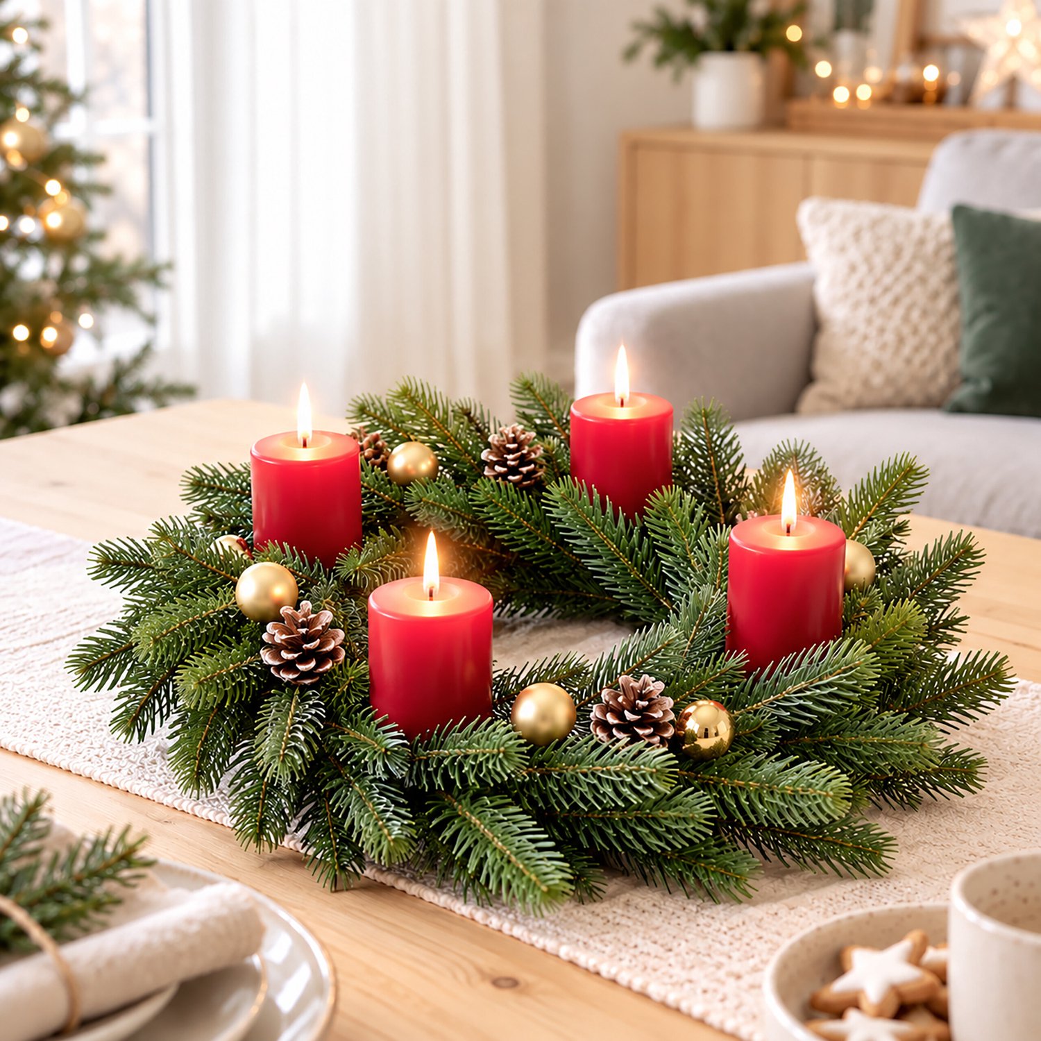 Adventskrans - 40 cm - groen – foto 2