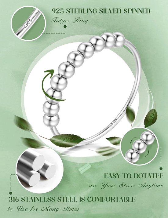 925 Sterling zilveren spinner ringen met parels, fidget ringen, dunne stapelbare ringen voor dames en meisjes — afbeelding 3