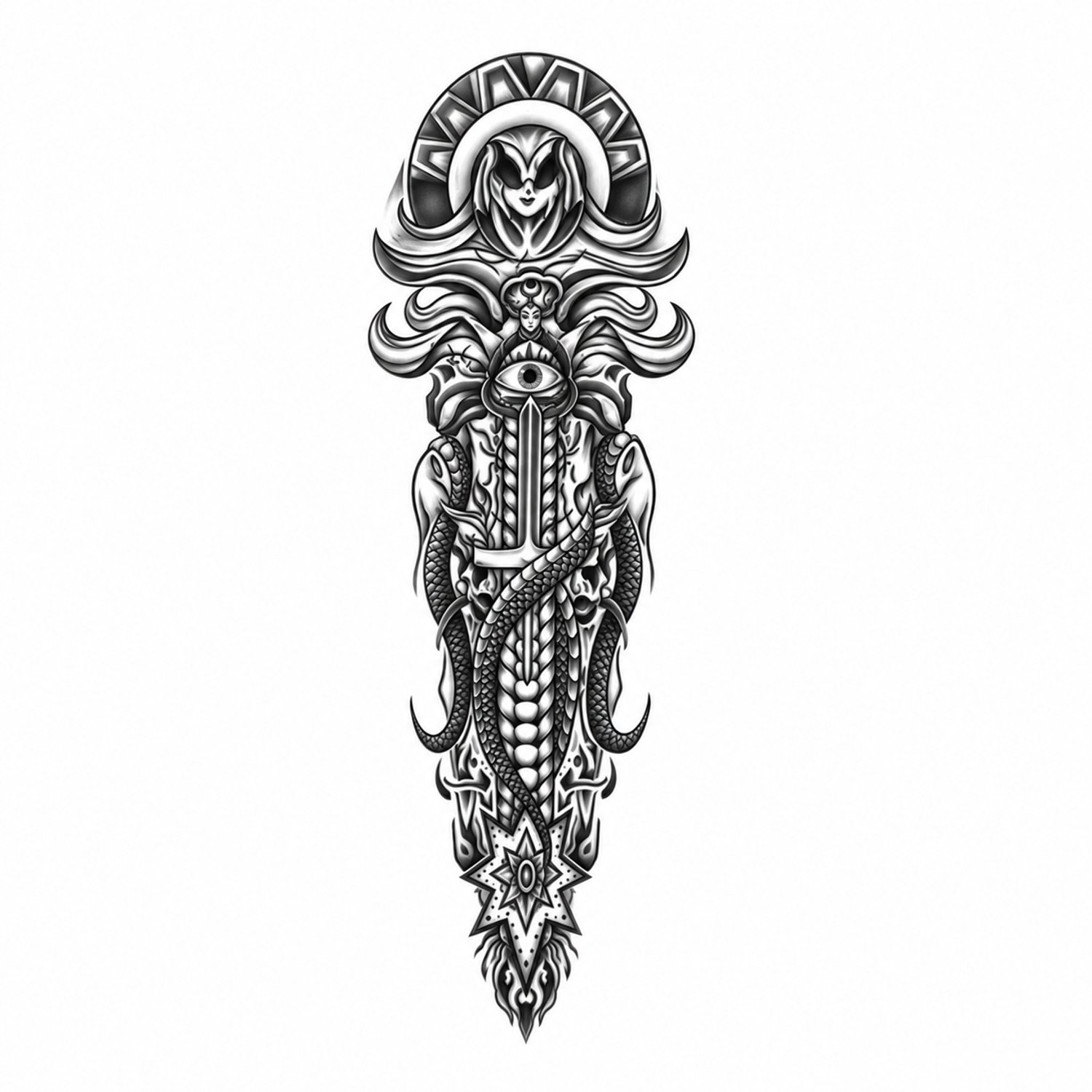 INKC - Tijdelijke Tattoo - Mystieke Krijger Sleeve - Nep Tattoo - Plak Tattoos - Blijft tot 2 weken - 16 x 47cm