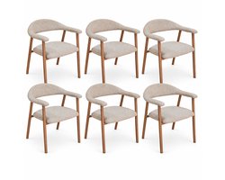 DS4U® - Quinn basic eetkamerstoel - Set van 6 - Naturel - Stof - Met armleuning