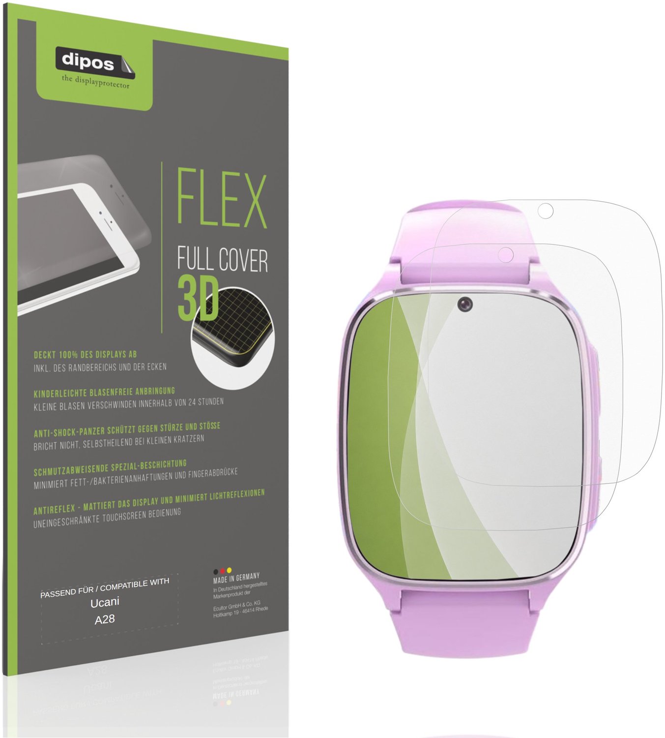 dipos FLEX – 2x Matte Screenprotector geschikt voor Ucani A28 | Volledige Schermbescherming | Case-Friendly