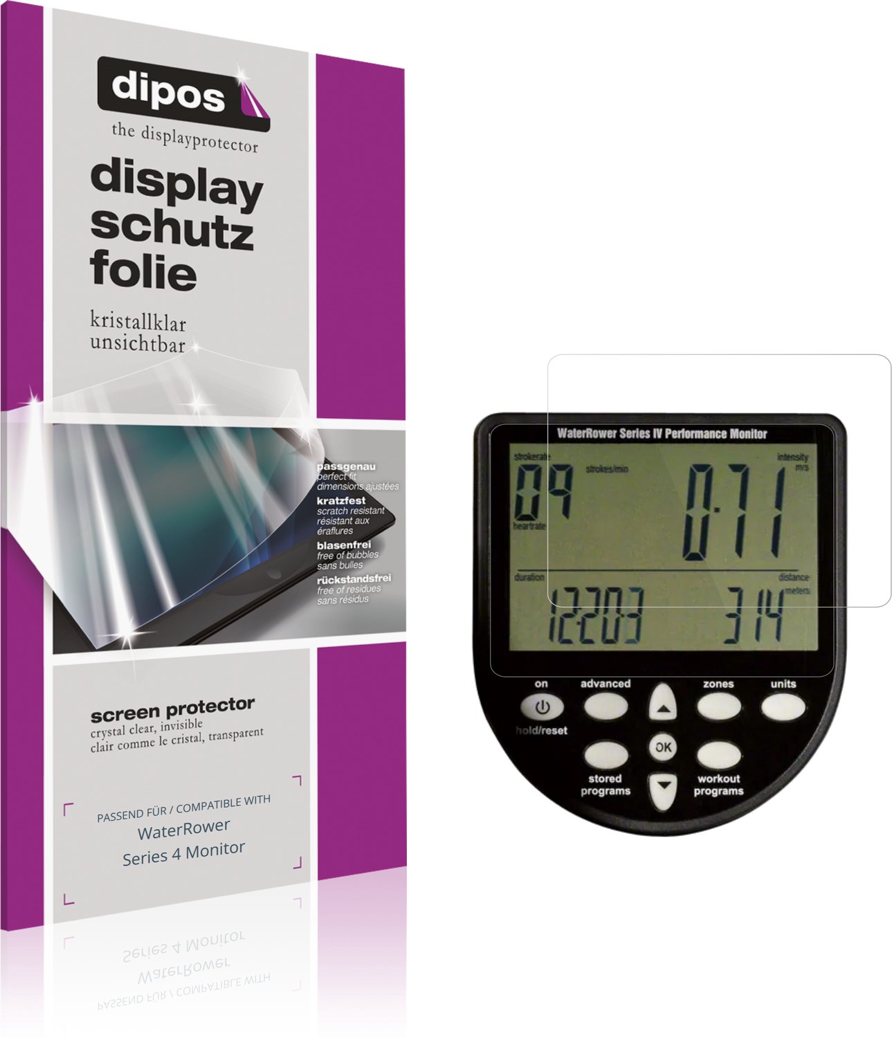 dipos – 4x Beschermfolie geschikt voor WaterRower Series 4 Monitor | Krasbestendige & heldere Screenprotector Ultra-Thin