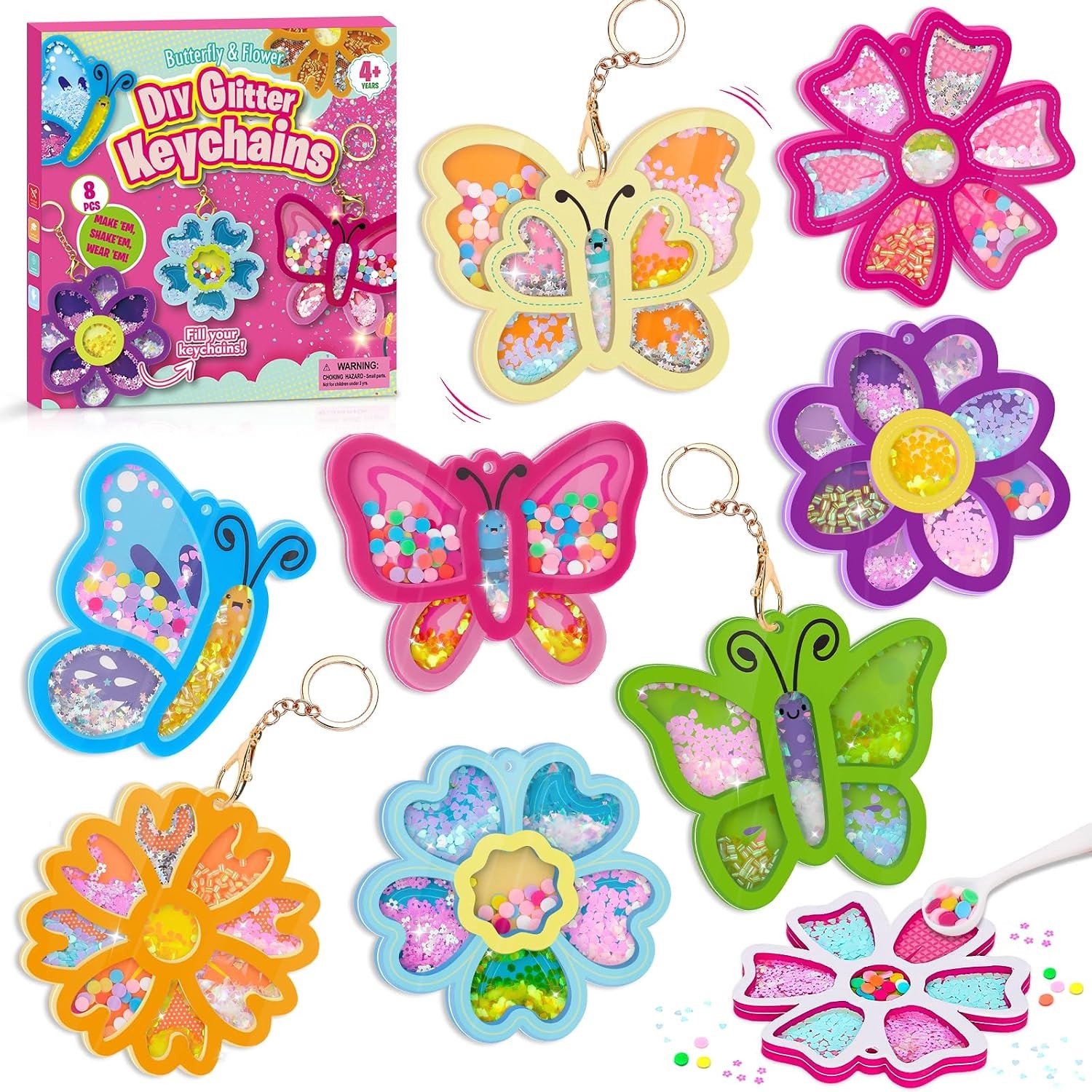 Knutselset - Multicolor - 22,5 x 22,5 x 2,3 cm - Glitter Sleutelhangers Maken - Voor Kinderen van 4-10 Jaar