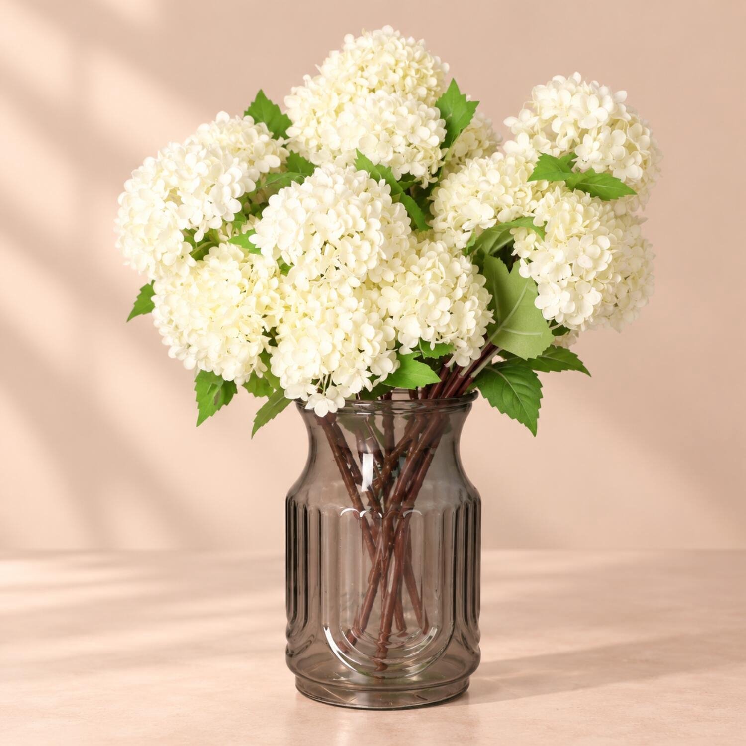 Bellatio Design Kunstbloem Viburnum / sneeuwbal - 8x - 30 cm - creme wit - losse steel - kunst zijdebloemen
